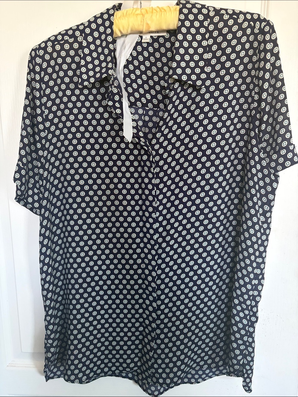 Rose & Olive Navy Button-Down Short Sleeve Shirt with White Dot Print